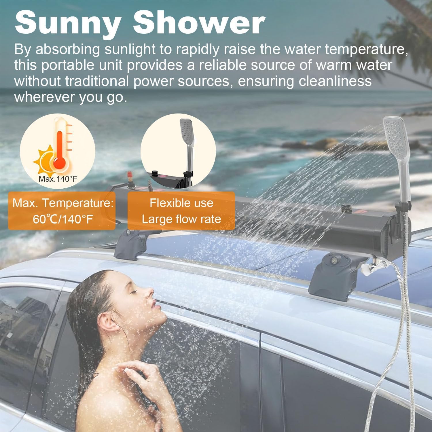 Roof-Mounted Solar Heating Pressurized Water Tank,Pressurized Water Tank for Camping Shower,with Shower Head,for Vehicle Truck SUV Sedan RV 30L/7.93Gal