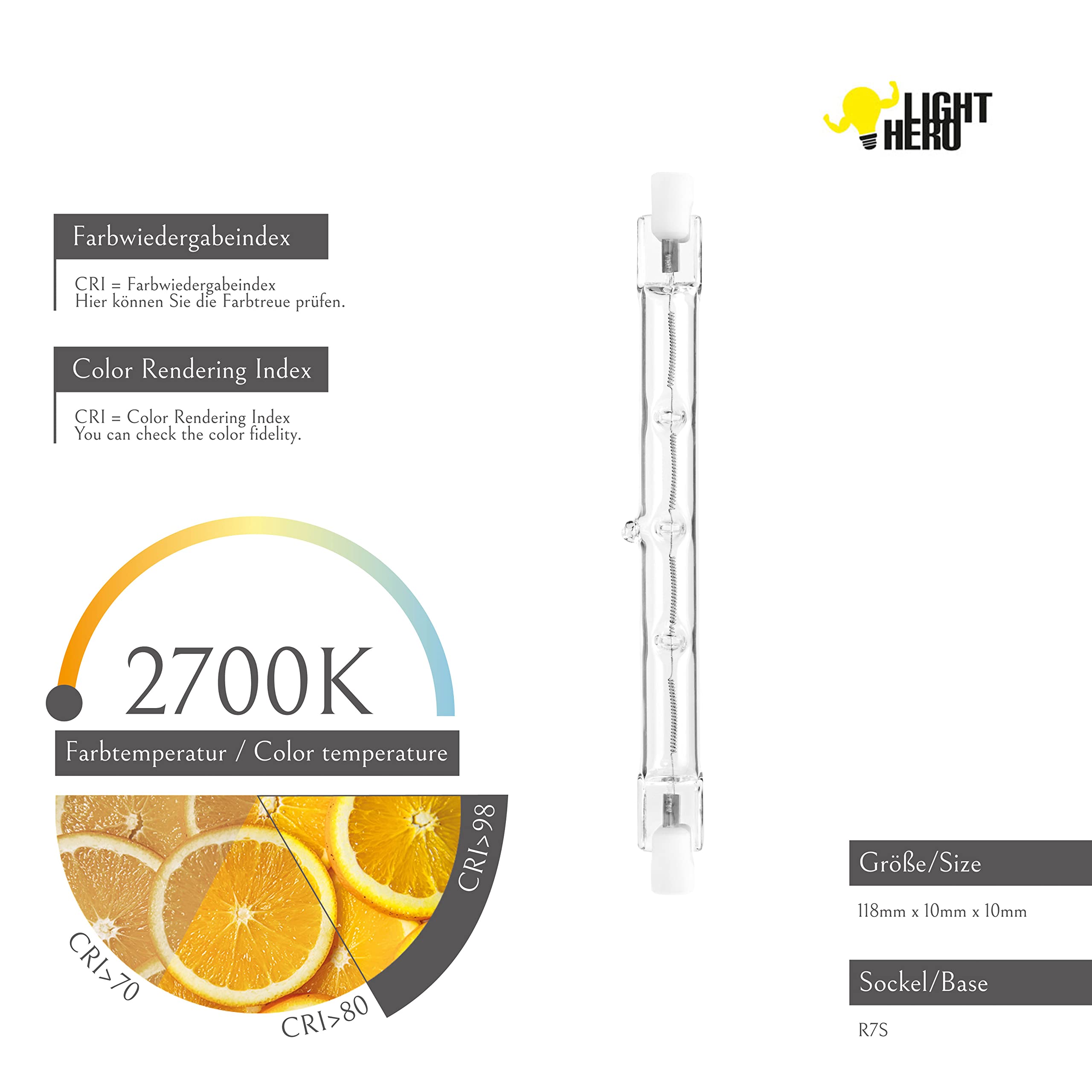 2er Pack Halogenstab R7s 118mm 240W – Ersetzt 300W, Warmweiß 2700K, 4700 Lumen, Dimmbar