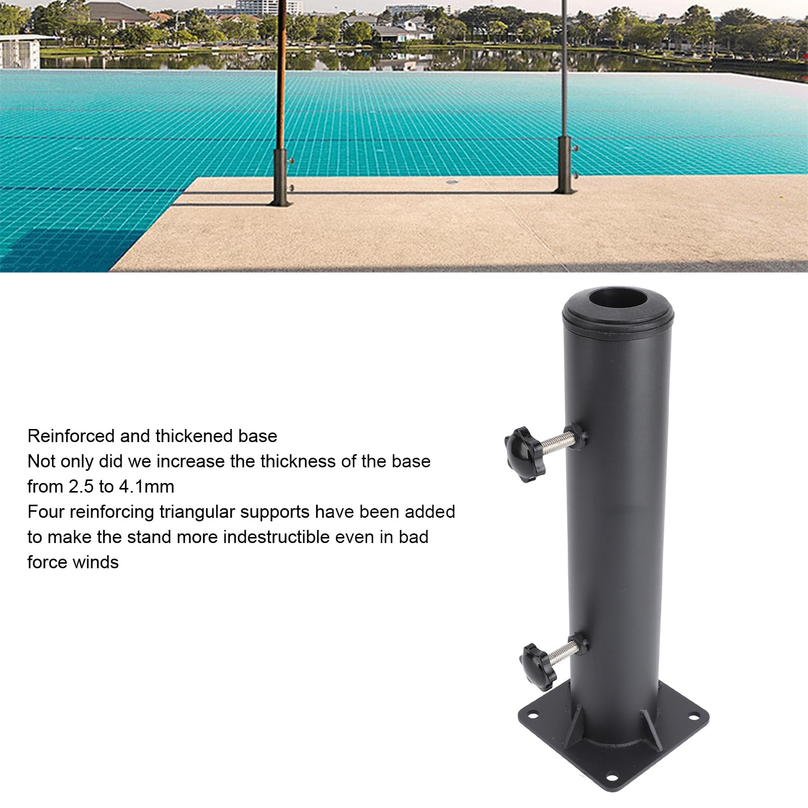 Supporto per Ombrellone da Giardino su Terrazza, Base Ispessita Rinforzata da 4,1 Mm con Supporti Triangolari, Hardware in Metallo Antiruggine, 4 Moduli Stabilizzatori