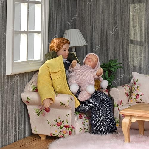 Miniatura 3 de iland Casa de muñecas Gente escala 1/12, muñeca familiar de casa de muñecas incluye mamá, papá, niña, niño, bebé (familia moderna, 5 piezas)