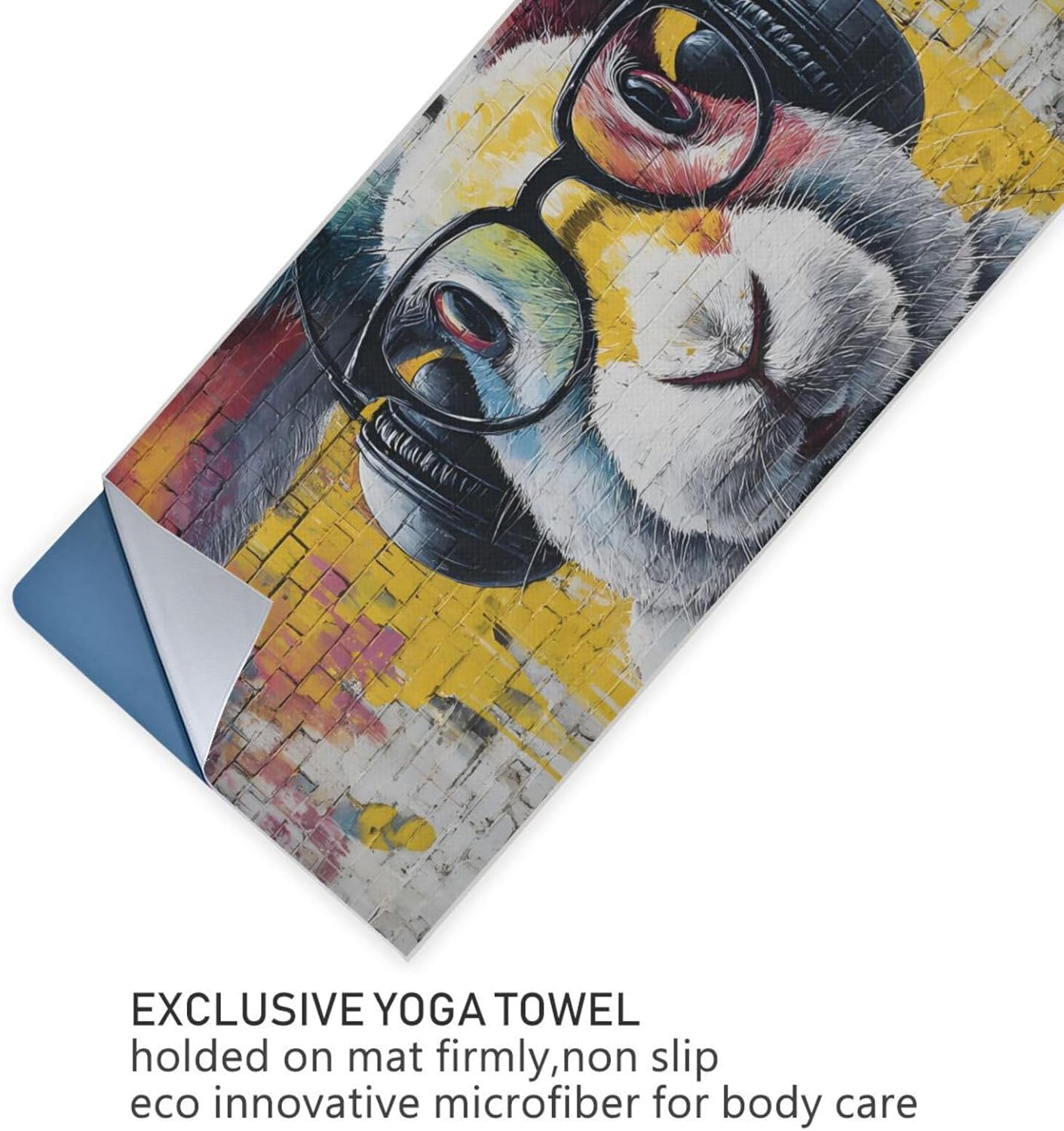 Yoga Mat Towel with Silicone Grip Dot Hare Graffiti – 73"x27" Non-Slip Sweat Absorbent Microfiber Yoga Towel for Home Gym Studio