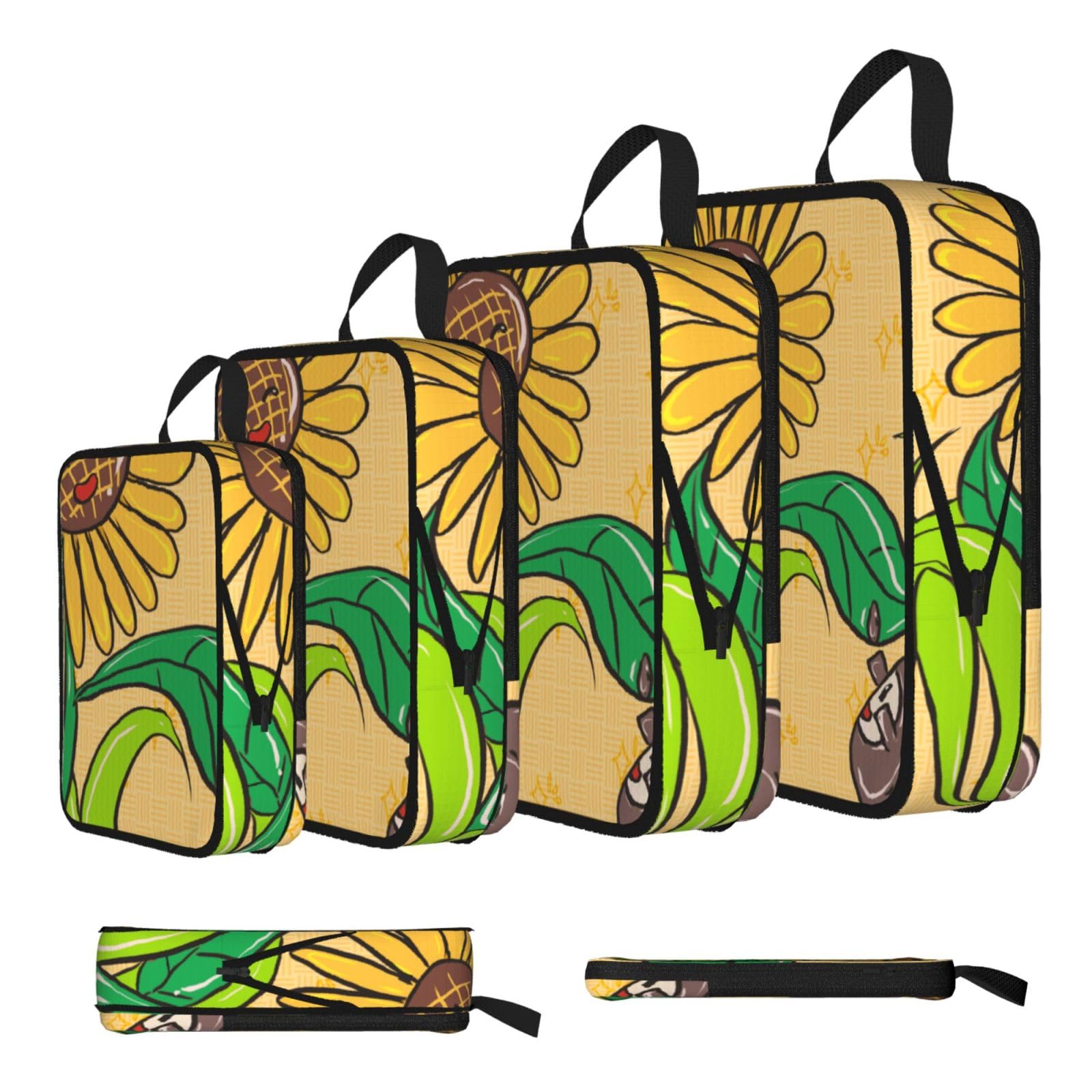 Sxzvvbn Black Sunflower Seeds And Sunflowers Compression Packing Cubes 4 Piece Set