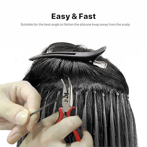 Miniatura 3 de konovo Microlinks Kit de extensiones de cabello, herramientas profesionales con alicates de extensión de cabello, enhebrador de cuentas, anillos de