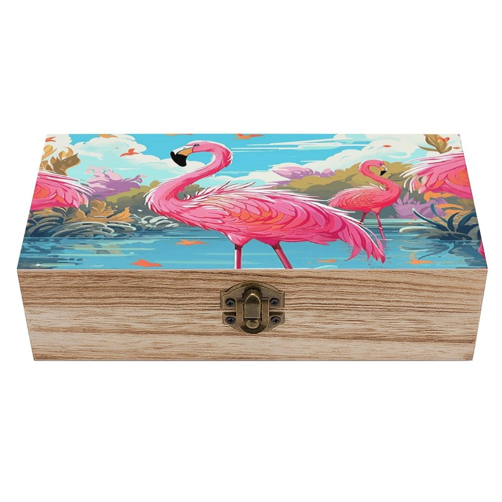 LZQPOEAS Flamingo Bird Wooden Box Storage Space to Organize Jewelry in A Beautiful Small Storage Box Decorative Card Boxes Memory Treasure Boxes for Crafts And Photo Storage