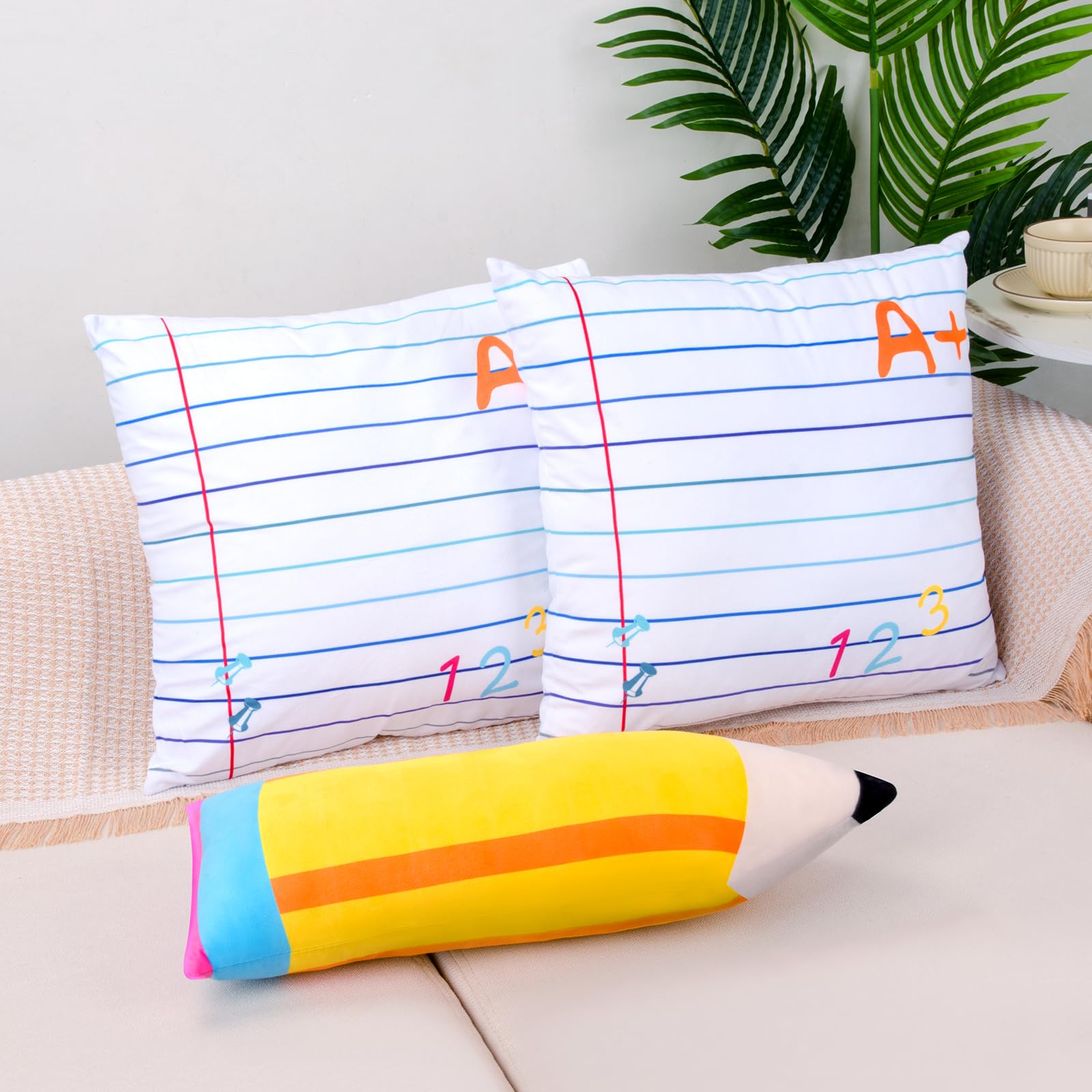 Niedliches Notizbuch, Bleistiftkissen, für Kinder, Klassenzimmer, großes Plüschkissen, für Schule, Schule, kreatives gefülltes Kissen für Lehrer, Zuhause, Lesezimmer, Sofa, Dekoration, Studenten