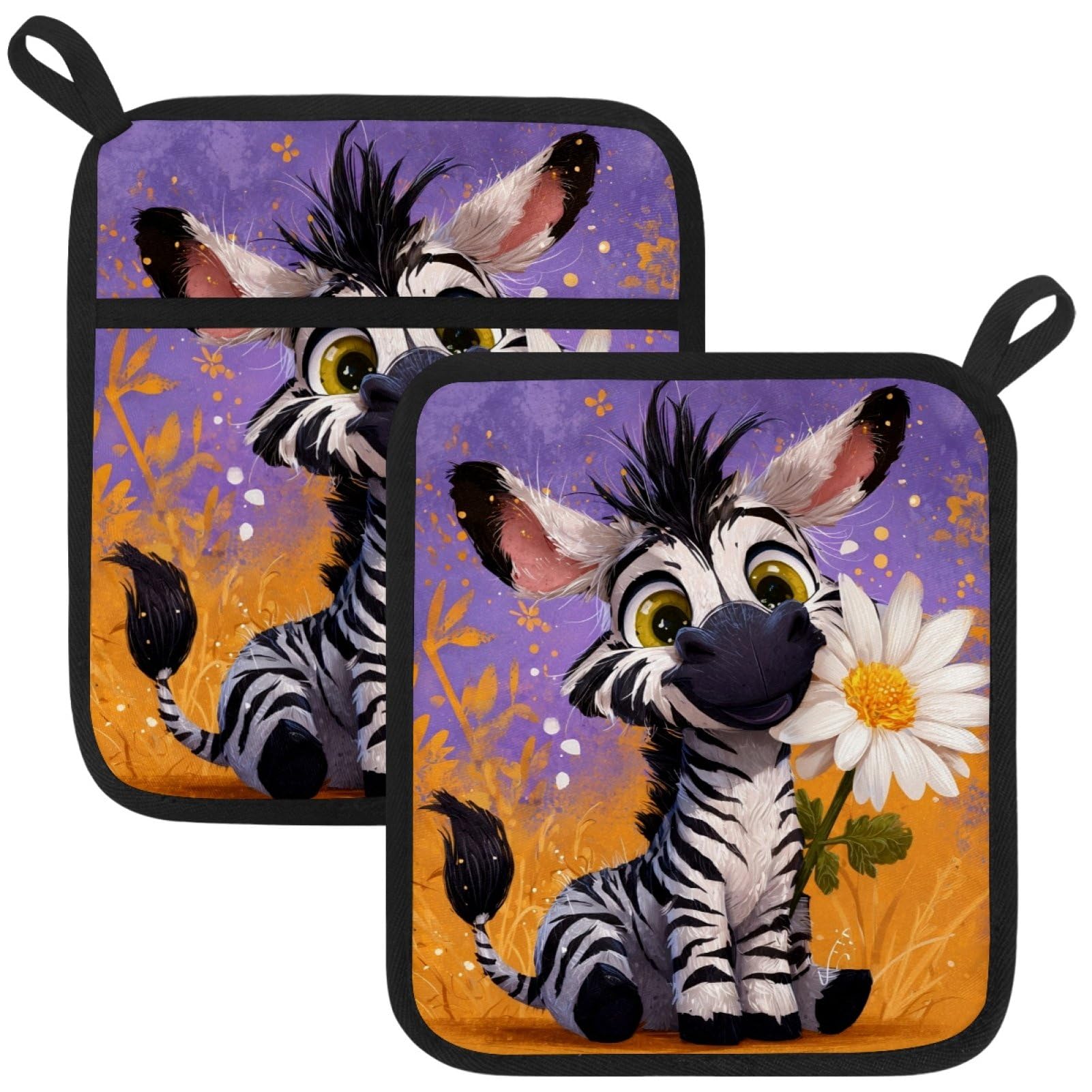 VAPOKF Zebra Heat Resistant Pot Holders, Thick Pot Holders Pad with Hanging Loop for Kitchen, Oven Cloth Pads for Kitchen Baking Microwave Oven