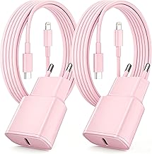 Fast Charger for iPhone, Pack of 2 PD 3.0 USB C Plug with 2M Lightning Cable for iPhone 14/14Pro/13/13 Mini/13 Pro/13Pro Max/12/12Pro/12 Pro Max/11/11 Pro/ 11 ProMax (Pink)