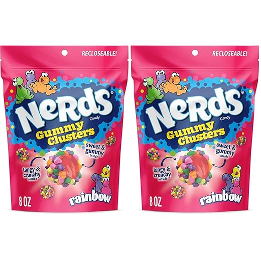 Nerds Gummy Clusters Candy, Rainbow, 8 Ounce | Resealable Bag | Pack of 2