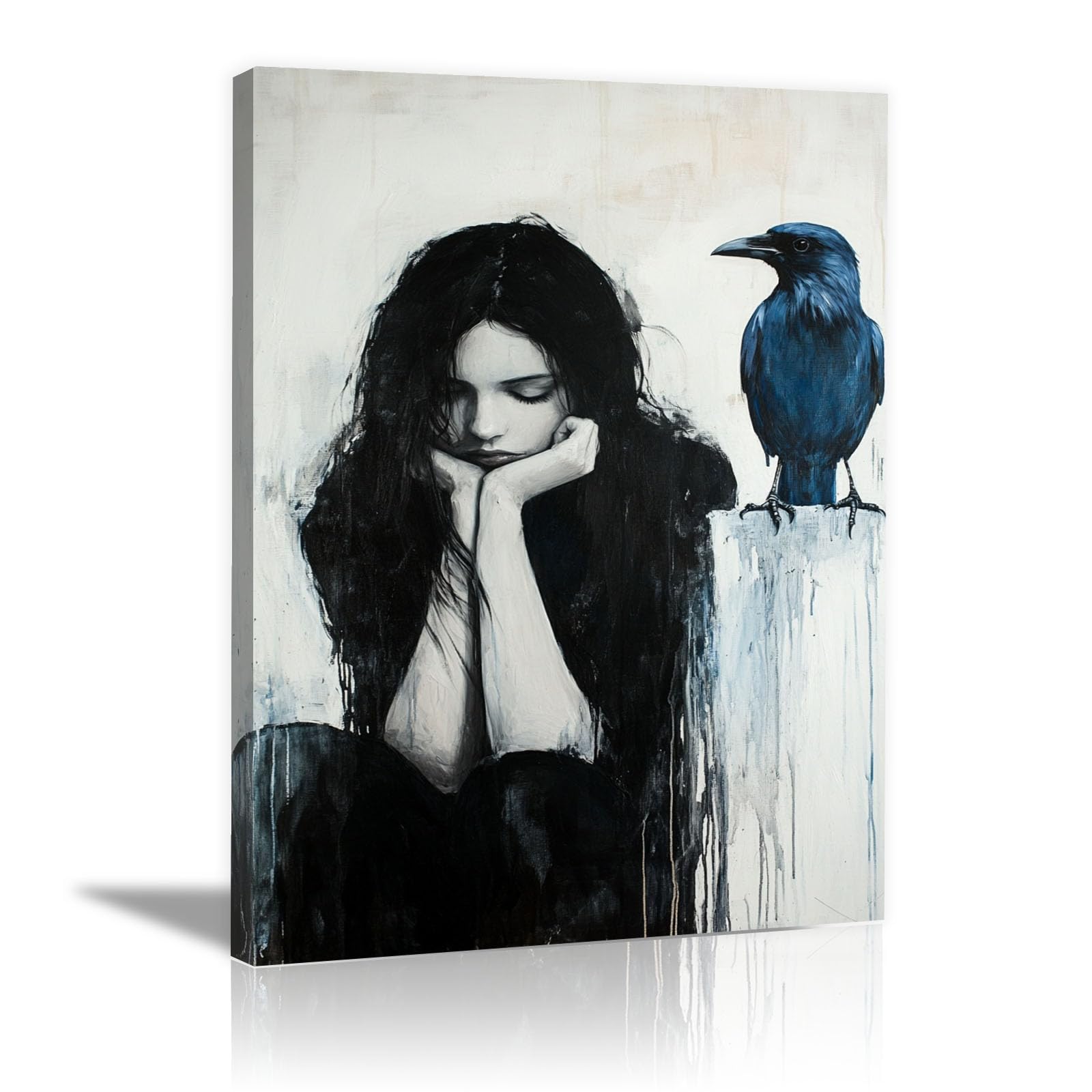 TERUEA Vintage Bathroom Wall Art - Woman with Blue Bird Print Vintage Humor Wall Poster for Bathroom Toilet Decor(Blue)-60x90cm Framed