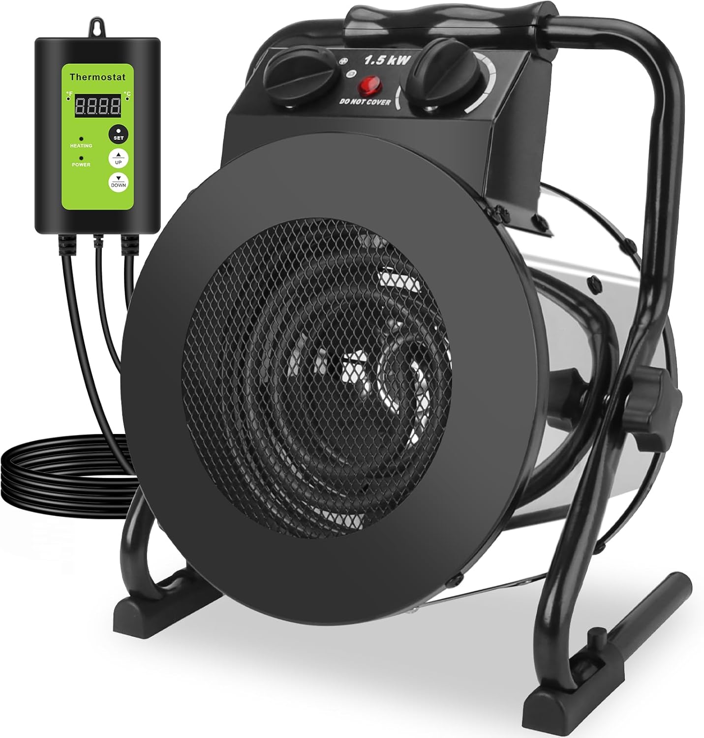 Greenhouse Heater with Thermostat, 1500W Outdoor Heaters for Patio, Fast Heating, Overheat Protection, Electric Space Heaters for Greenhouse, Grow Tent, Patio, Garage, Indoor（Silver）