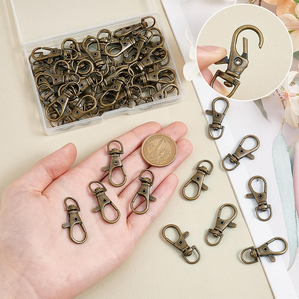 50 Fermoirs Griffe De Homard PH PandaHall - Alliage Pivotant 360° - Bronze Antique 35x13mm