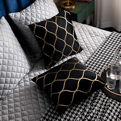 Miniatura 6 de DEZENE - Fundas de almohada de terciopelo dorado2 fundas de almohada decorativas para dormitorio, sofá, sala de estar.