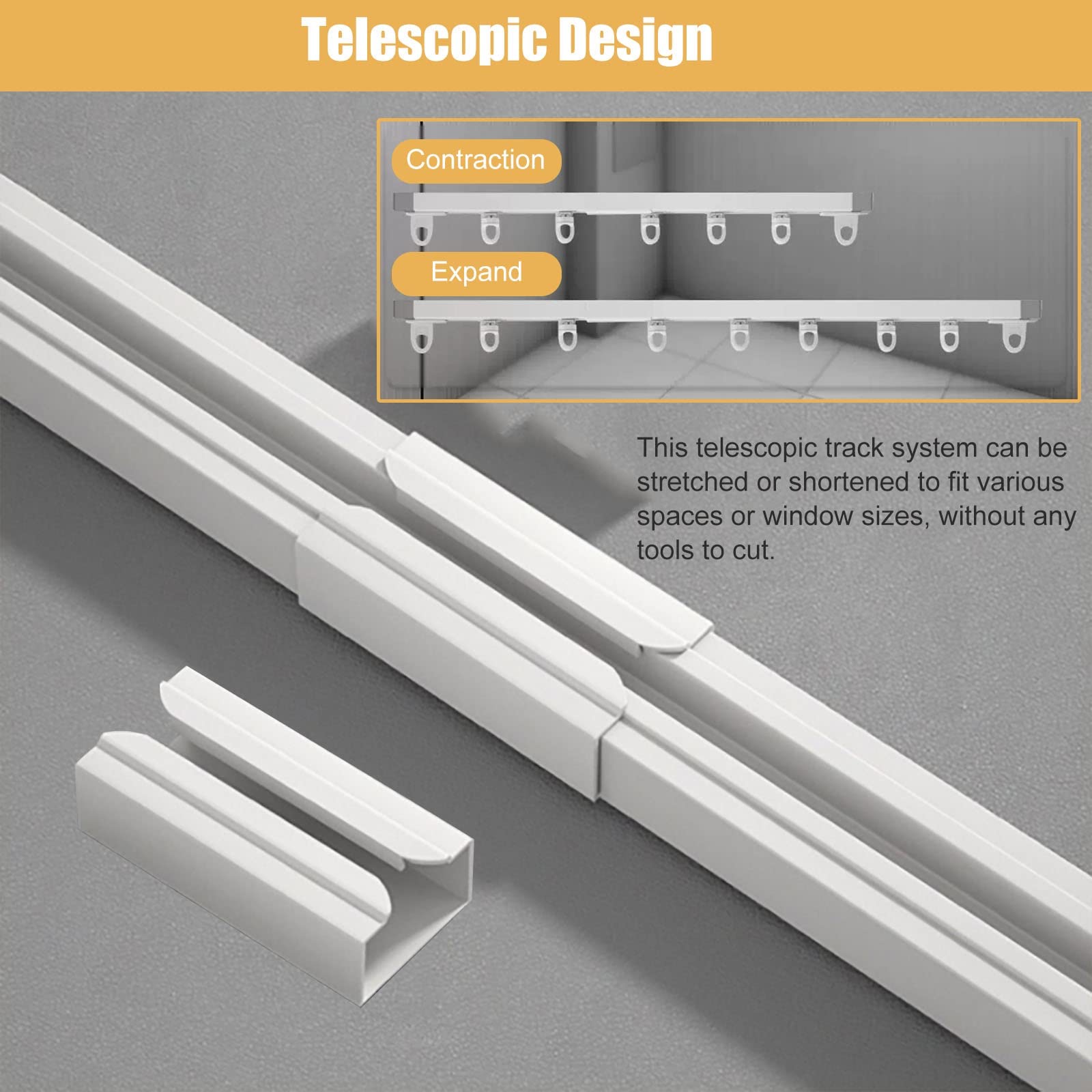 SOLOKOS Binario Telescopico Per Tende Da Soffitto - Regolabile 130-238,8 Cm - Kit Completo Con Staffe E Ganci - 5