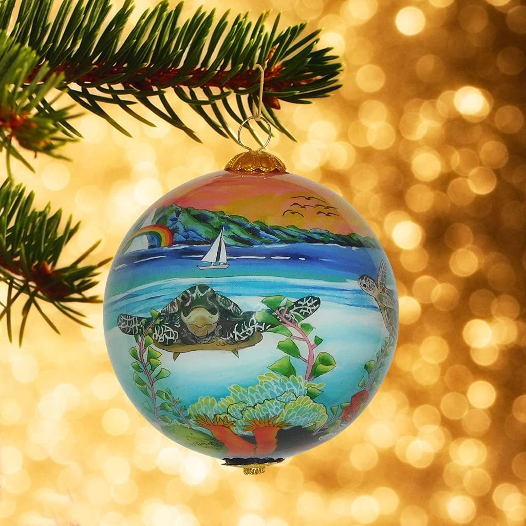 Collectible Hawaiian Glass Ornament Hand Painted Sea Turtles in The sunsetwith Gift Box Hand Painted Sea Turtles in The Sunset - Image 9