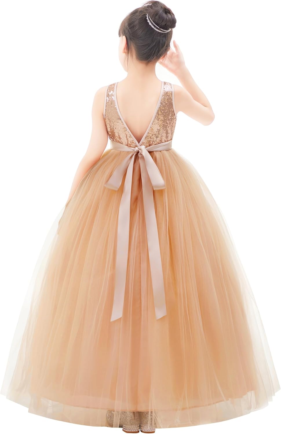 ekidsbridal Sequin V-Back Junior Flower Girl Dress Princess Bride Toddler Daily Gown LG1 - Image 5