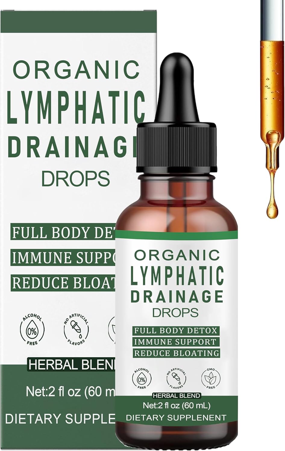 Lymphatic Drainage Drops, Lymphatic Support Liquid Drops, with Herbal Ingedients, Reduce Bloating, Full Body Detox & Cleanse, Promote Circulation, Vegan, Non-GMO (60ml) (1)