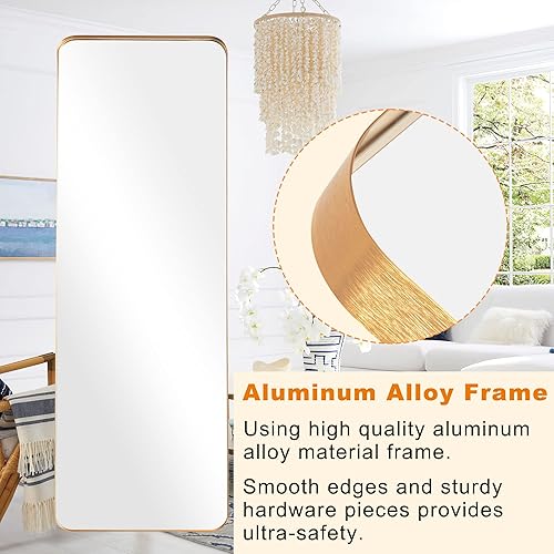 Miniatura 4 de NeuType Espejo de longitud completa de 63 x 20 pulgadas, espejo de pared de aleación de aluminio, marco delgado para colgar o apoyar contra la