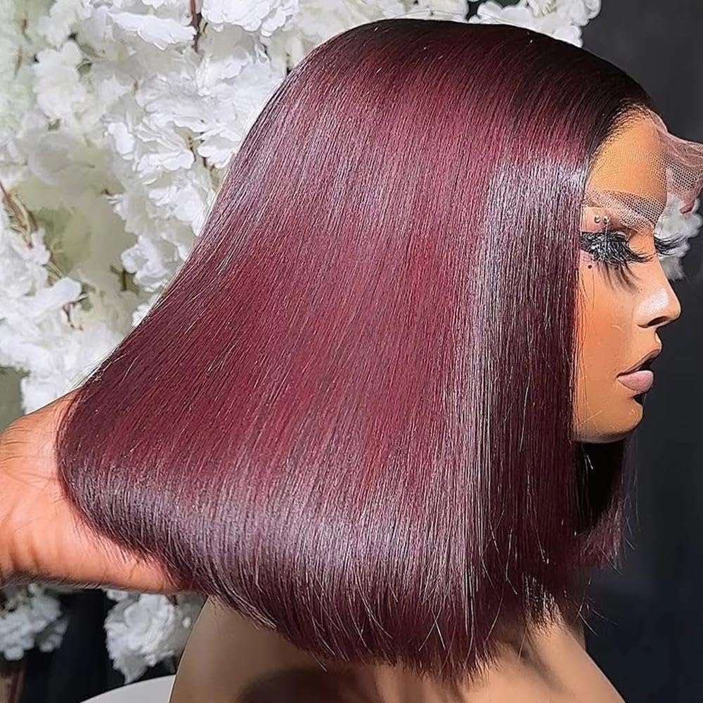 Haarpflege Kurze Stumpfe Perücke Mit Bob-Schnitt In Roter Burgunderfarbe 13 X 4 X 1 HD-Spitzenfront Für Frauen Vorgezupft(26inches)