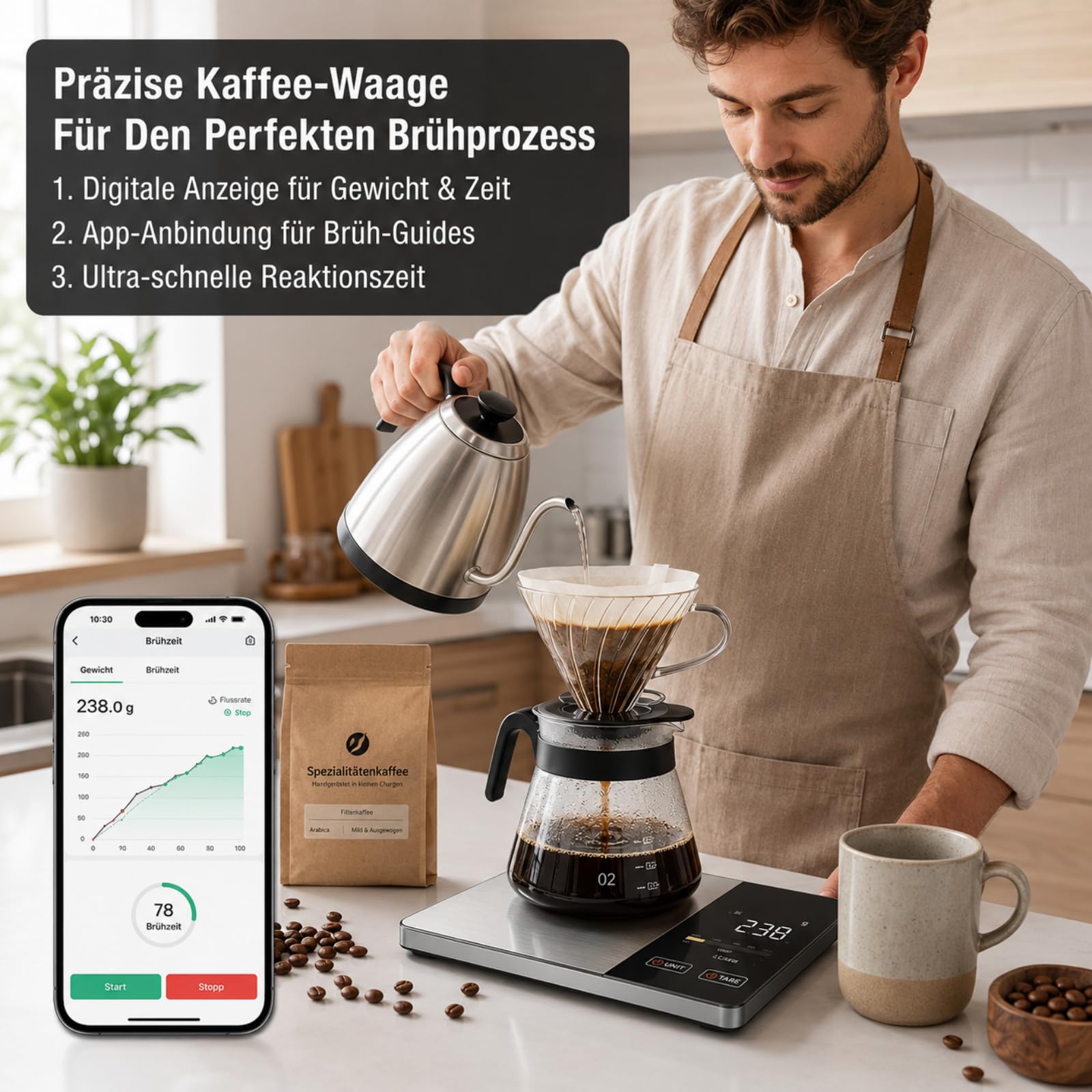Smartvita Küchenwaage Kalorienwaage, Kompakte Küchenwaage mit Kalorienzähler Bluetooth App Für Küche Haushalt Diät