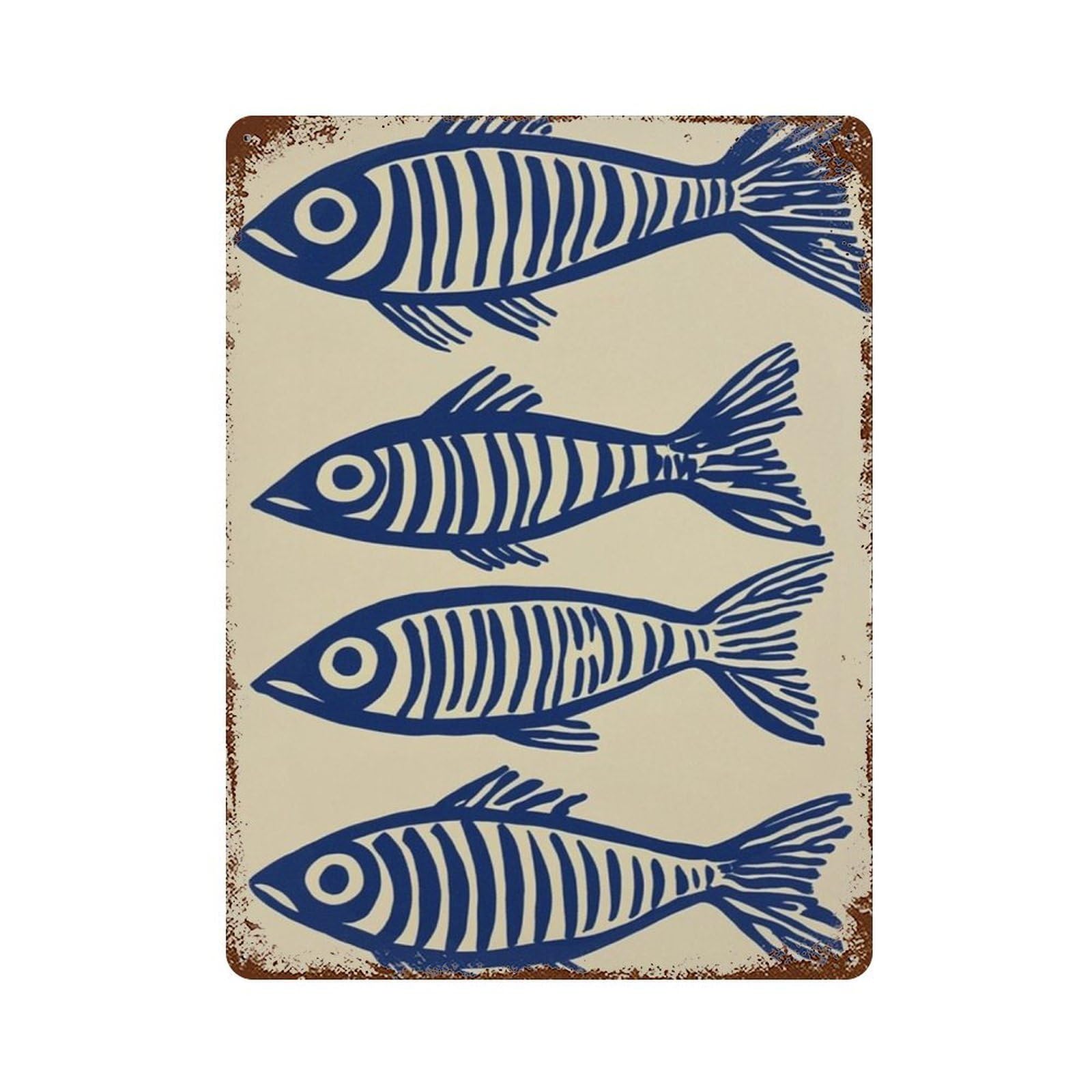 xiaoxiaoshen Fish Blue Nautical Minimal Coastal Scandinavian Marine Wall Decor Art Metal Tin Poster Modern Home Decor Art Home Bar Shop Decorations Vintage Sign 40x30cm