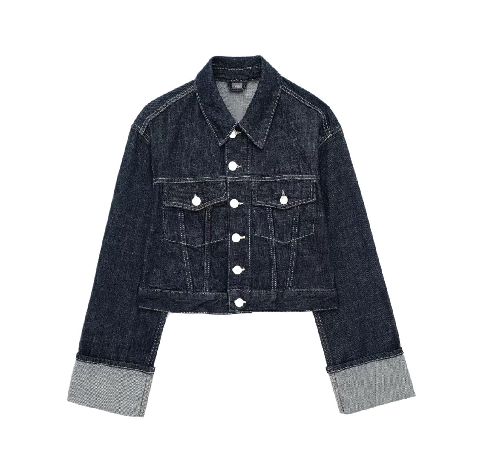 Chaqueta vaquera vintage for mujer, con solapa de un solo pecho, manga larga y bolsillos, chaqueta azul oscuro, estilo High Street