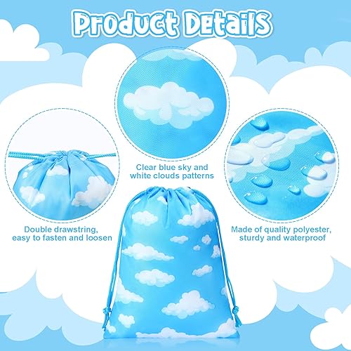 Miniatura 3 de Capoda 16 bolsas de regalo de fiesta de cielo azul, nubes blancas, pequeñas bolsas con cordón, bolsas de regalo temáticas de cielo azul, con cuerda