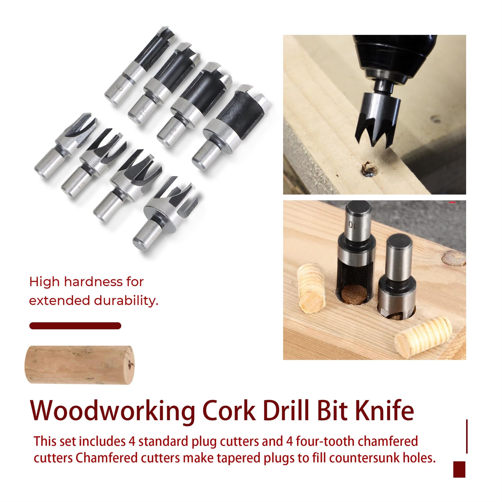 Wood Plug Cutter Set - 8 Pieces for DIY Projects -6