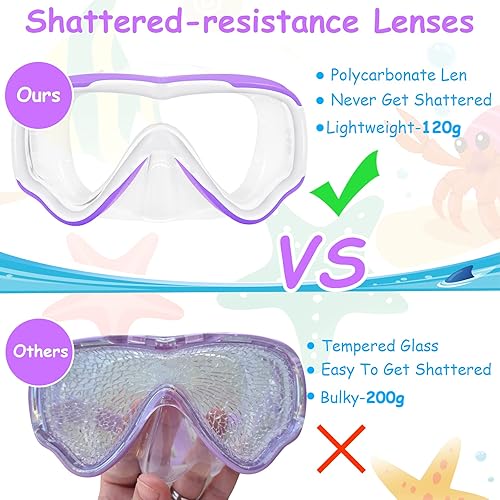 Miniatura 7 de Vvinca Gafas de natación para niños con cubierta para la nariz, máscara de buceo, correa de tela elástica, antivaho y antiroturas para niños de 3 a