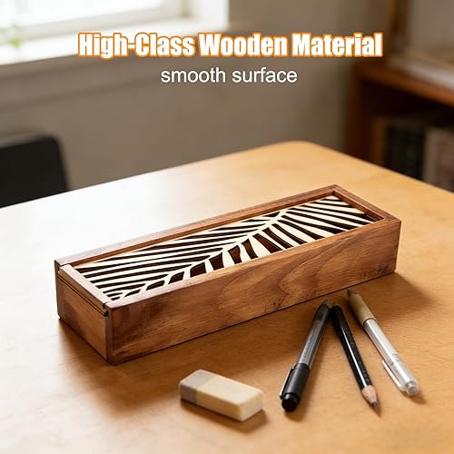 Miniatura 4 de Soporte para lápices de madera de bricolaje, caja de almacenamiento para lápices de madera, estuche vintage con funda extraíble, caja de madera con