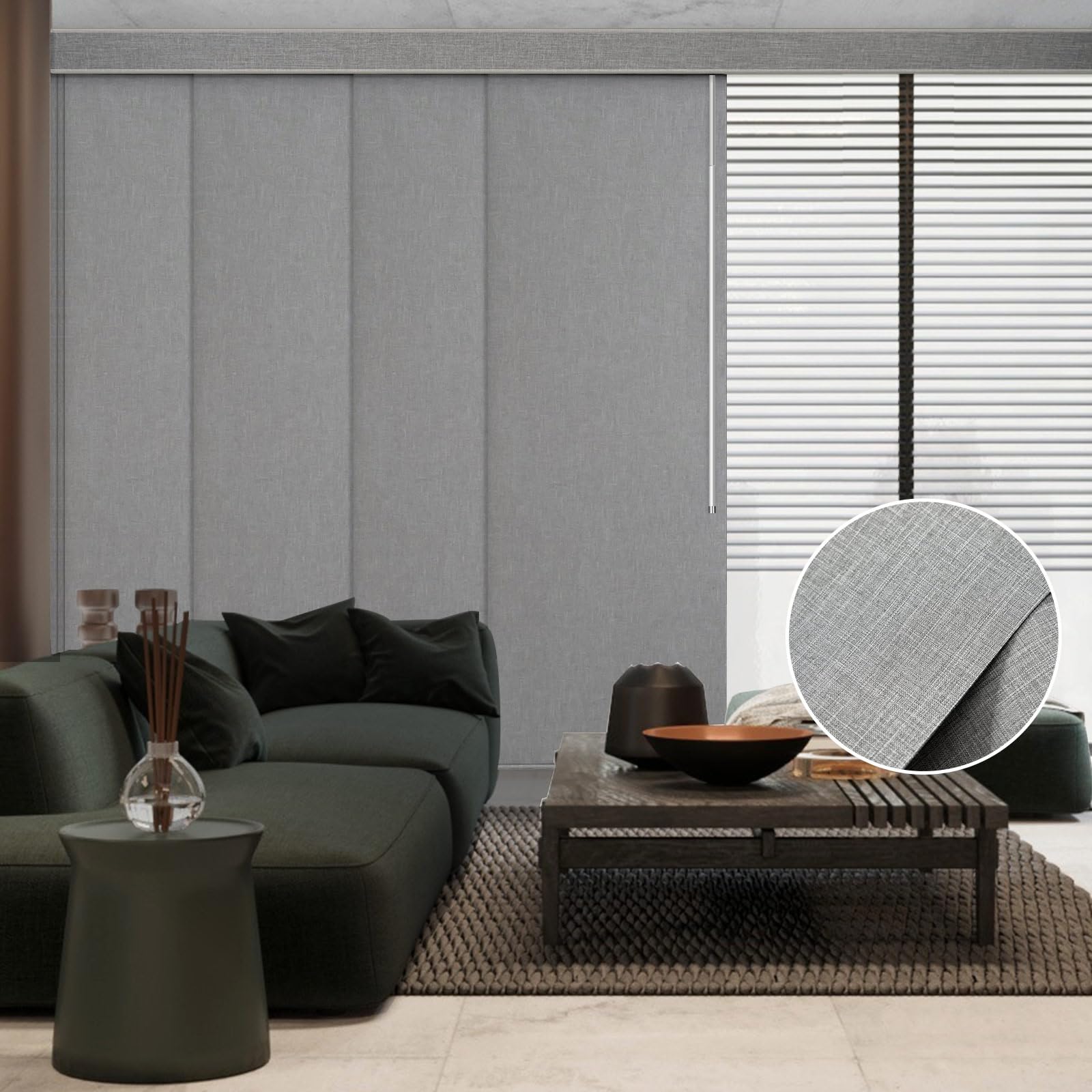 Graywind Manual Sliding Panels 100% Blackout Privacy Panel Track Blinds Wand Control Window Blinds for Patio Sliding Glass Door Large Windows Width Up