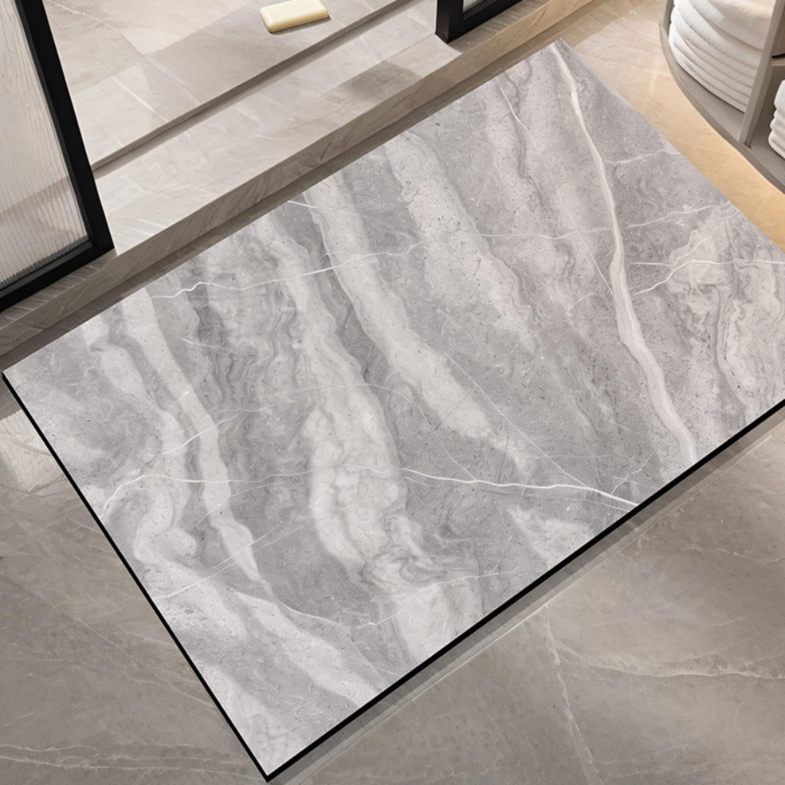 Alfombra Baño Diatomita Mármol Gris Claro Secado Rapido, Agua Súper Absorbente Alfombrilla De Baño Antideslizantes,Suave Y Acogedora