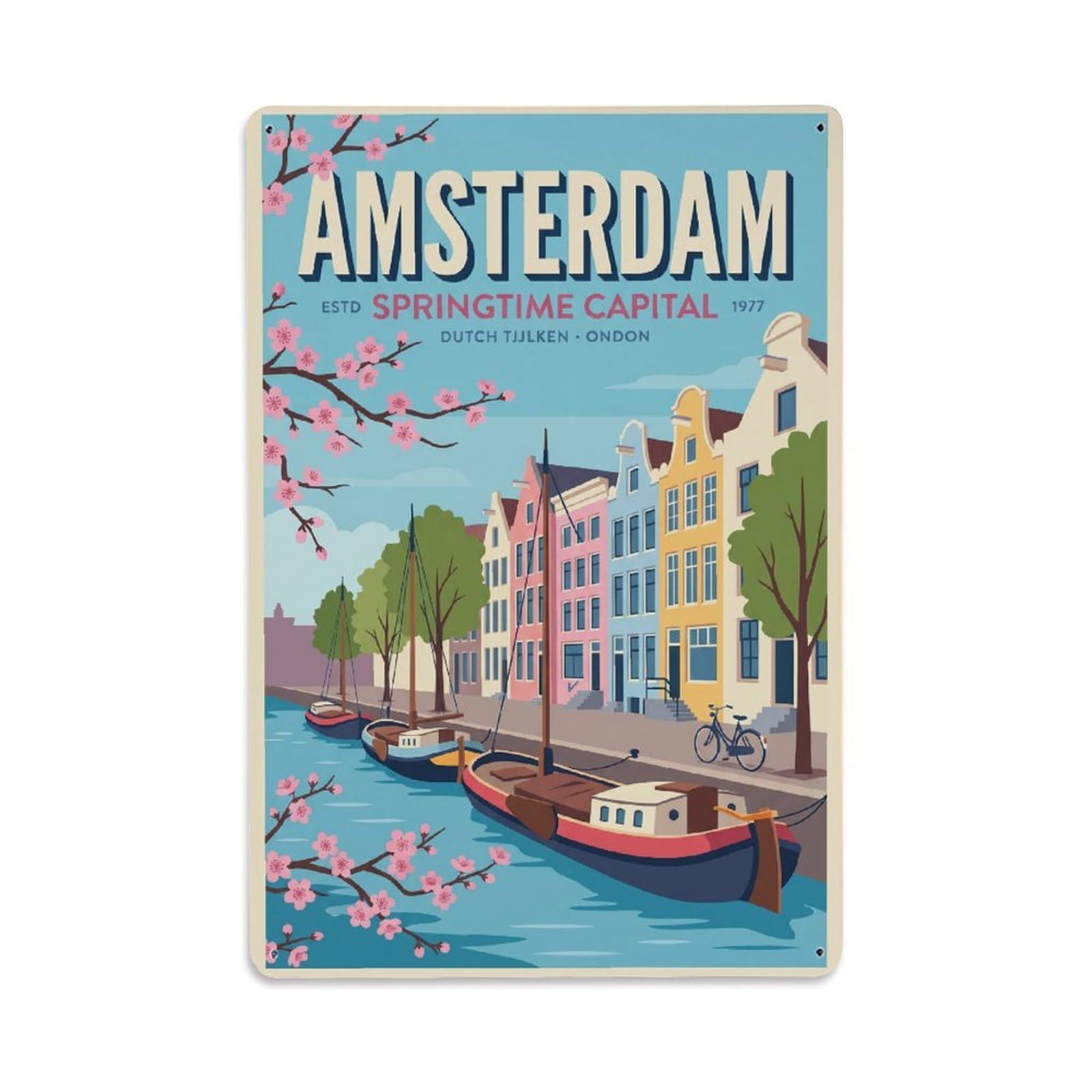 Este 8X12inch Style Vintage Travel Amsterdam Netherlands Legendary Metal Tin Sign