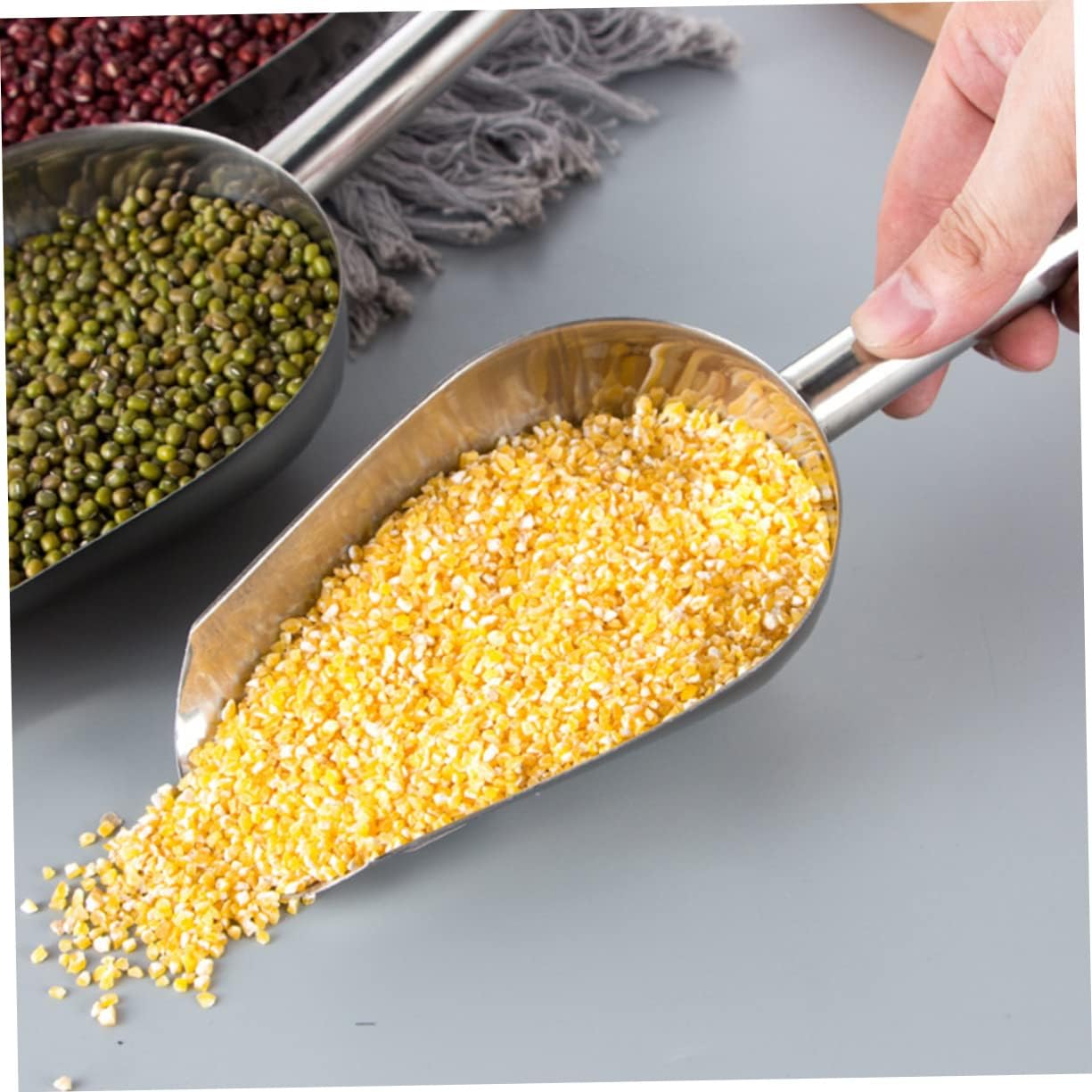 Garneck 5pcs Ergonomic Handle Stainless Steel Flour Scoop Food Scoop Rice Shovel