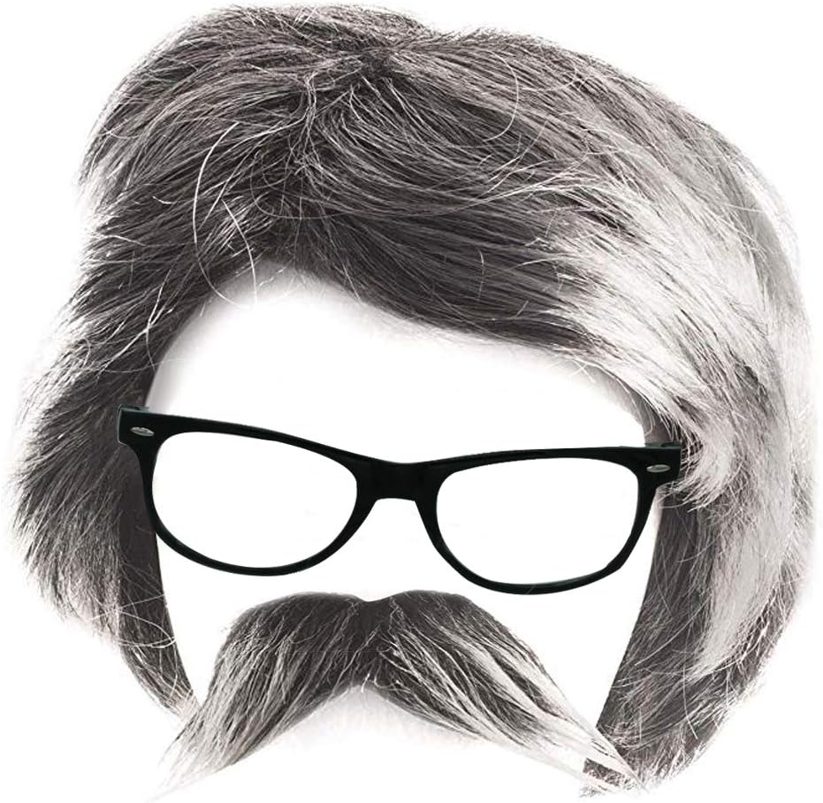 Old Men Costume for kids Kit Granny Grandpa Wig Costume Set for Adults Teens and Children