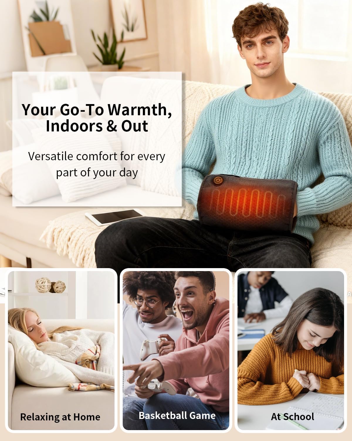 Rechargeable Football Hand Warmer Pouch Heated Electric Hand Warmer Muff Youth Portable Battery USB-C for Hungting, Glof, Fishing, Camping Reusable