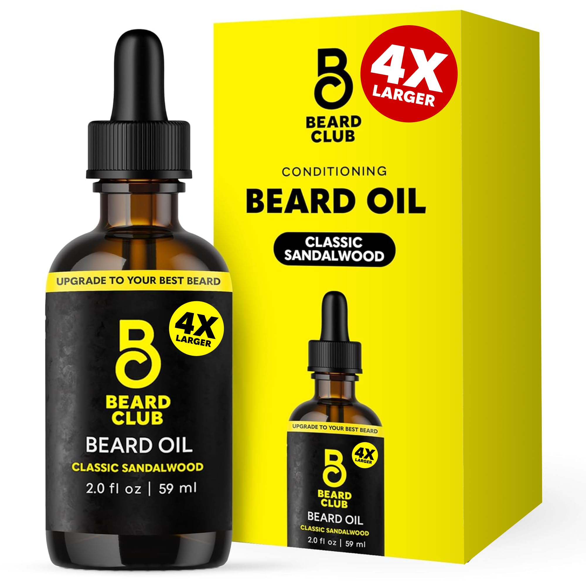 The Beard Club Beard Oil for Men - 2oz Classic Sandalwood Natural Beard Oil with Castor & Amber Oils - Beard & Mustache Conditioner - Hydrates, Softens & Soothes Dry Skin - Strengthens Hair Follicles