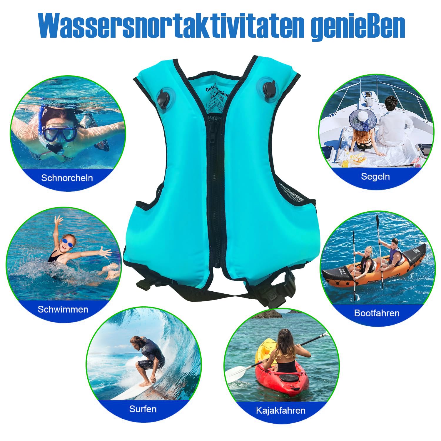 Aufblasbare Schwimmweste, Unisex-Erwachsene Tragbar Auftriebshilfe Weste schwimmhilfe für den Wassersport, Schnorchelnd, Schwimmen, Surfen, Bootfahren