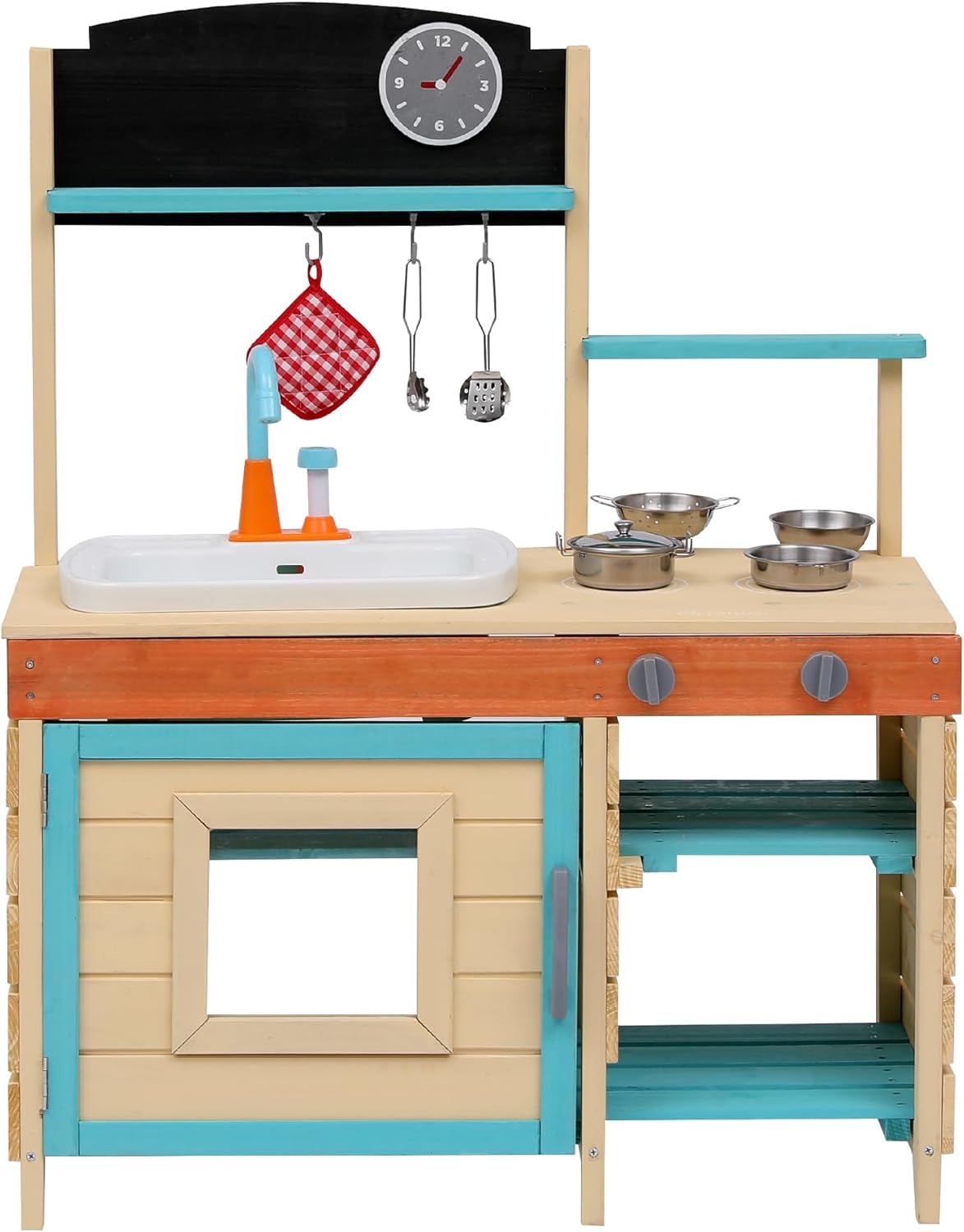 Kids Play Kitchen, Wooden Kitchen Playset for Kids Ages 3+ with Realistic Lights, Sounds, Sink and Accessories, Toys Kitchen Small Pretend Play Kitchen for Toddlers