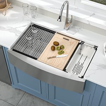 30 Inch Farmhouse Kitchen Sink Workstation Stainless Steel | 16 Gauge 30x22x9 Inch Workstation Undermount Farmer Apron Front Single Bowl Farm Kitchen Sinks Basin