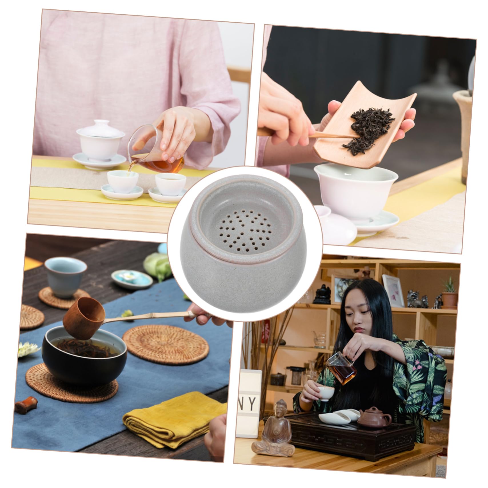 POPETPOP Chińska Ceramiczna Miska Do Filiżanek Z Sitkiem I Pokrywką. Stara Porcelanowa Miska Do Nalewania Zbiornik Na Przybory Ceremonii Herbacianej.