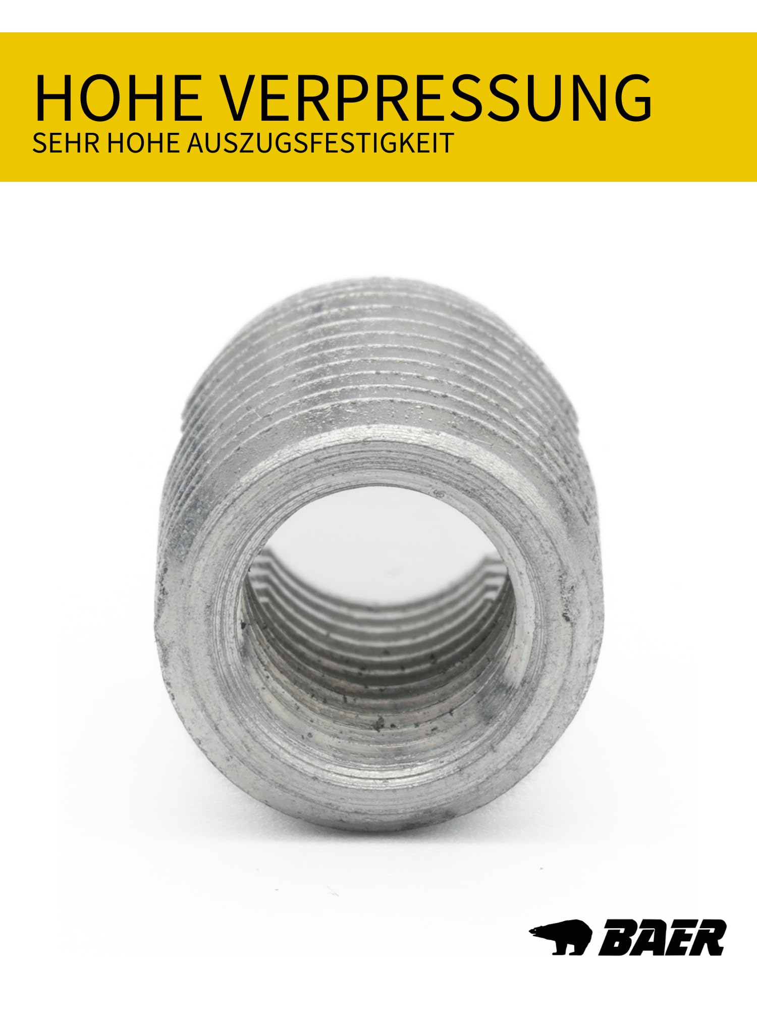 BaerFix Gewindeeinsätze mit Schneidschlitzen 100 Stück - selbstschneidend - Gewindereparatur beschädigter oder abgenutzter Gewinde - sehr hohe Auszugsfestigkeit (100, M 6 x 1,0-14 mm)