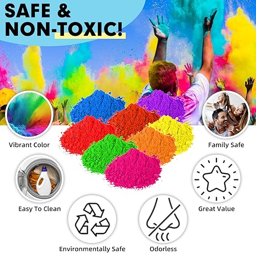 Miniatura 3 de ARELUX Holi Color Run Powder - Paquete de 12 unidades de 2.8 onzas cada uno de colores surtidos naturales Rangoli en polvo a granel, pintura de tiza