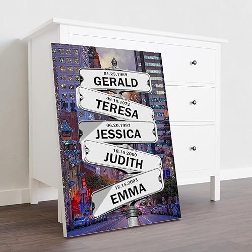Miniatura 2 de Arte de pared en lienzo de letrero de calle familiar, carteles de calle personalizados de lienzo con nombres y fecha de nacimiento, cartel de calle