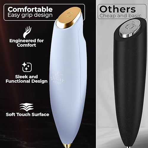 Vista 394 de Zulay Kitchen - Espumador de leche de mano con pilas AA Duracell: batidora de bebidas resistente para café, latte, capuchino y más, color aurora