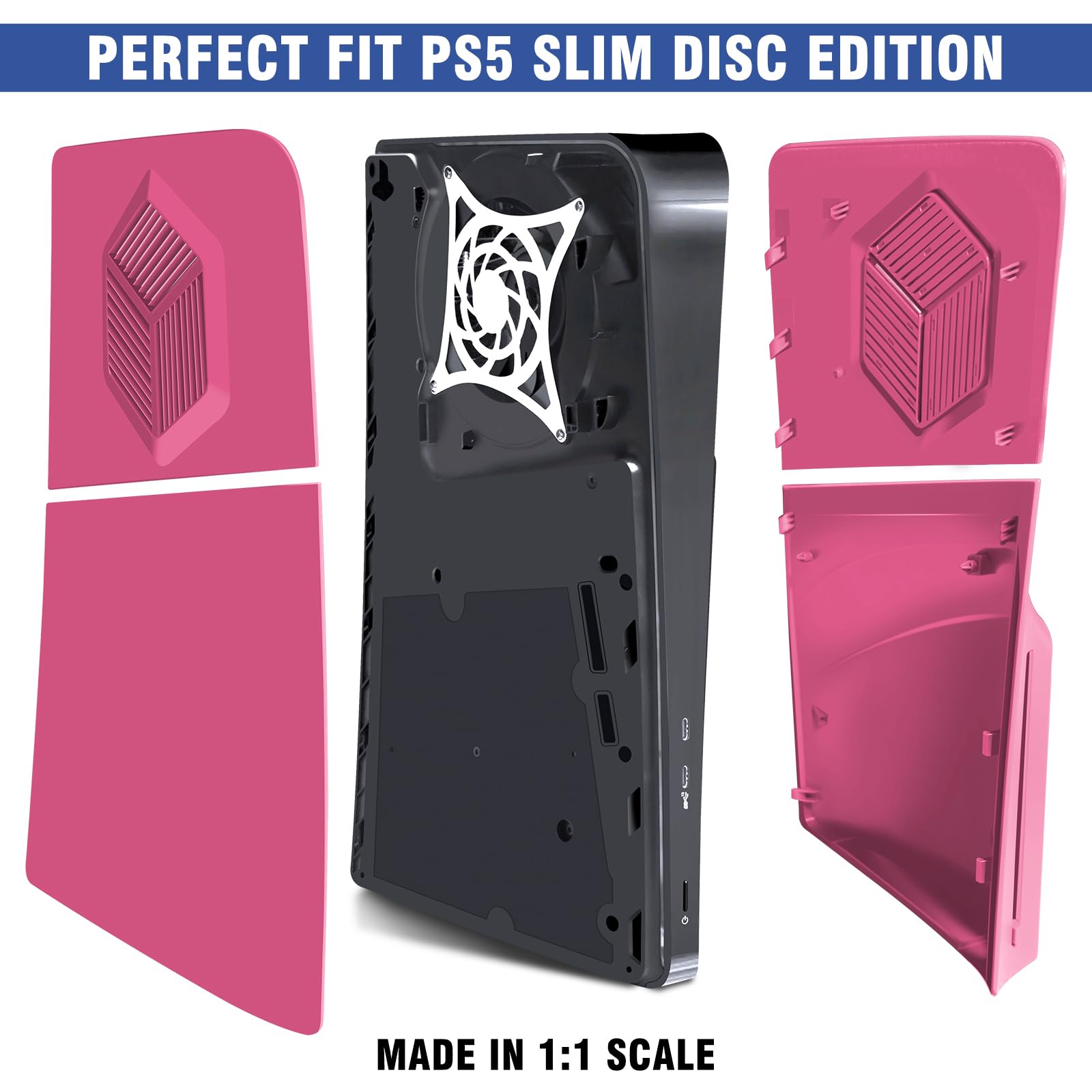 Megadream - Placas frontales para consola PS5 Slim con rejillas de ventilación, ABS duro a prueba de golpes, arañazos y polvo, carcasa de repuesto para PS5 Slim Disc Edition, 4 placas de cubierta,
