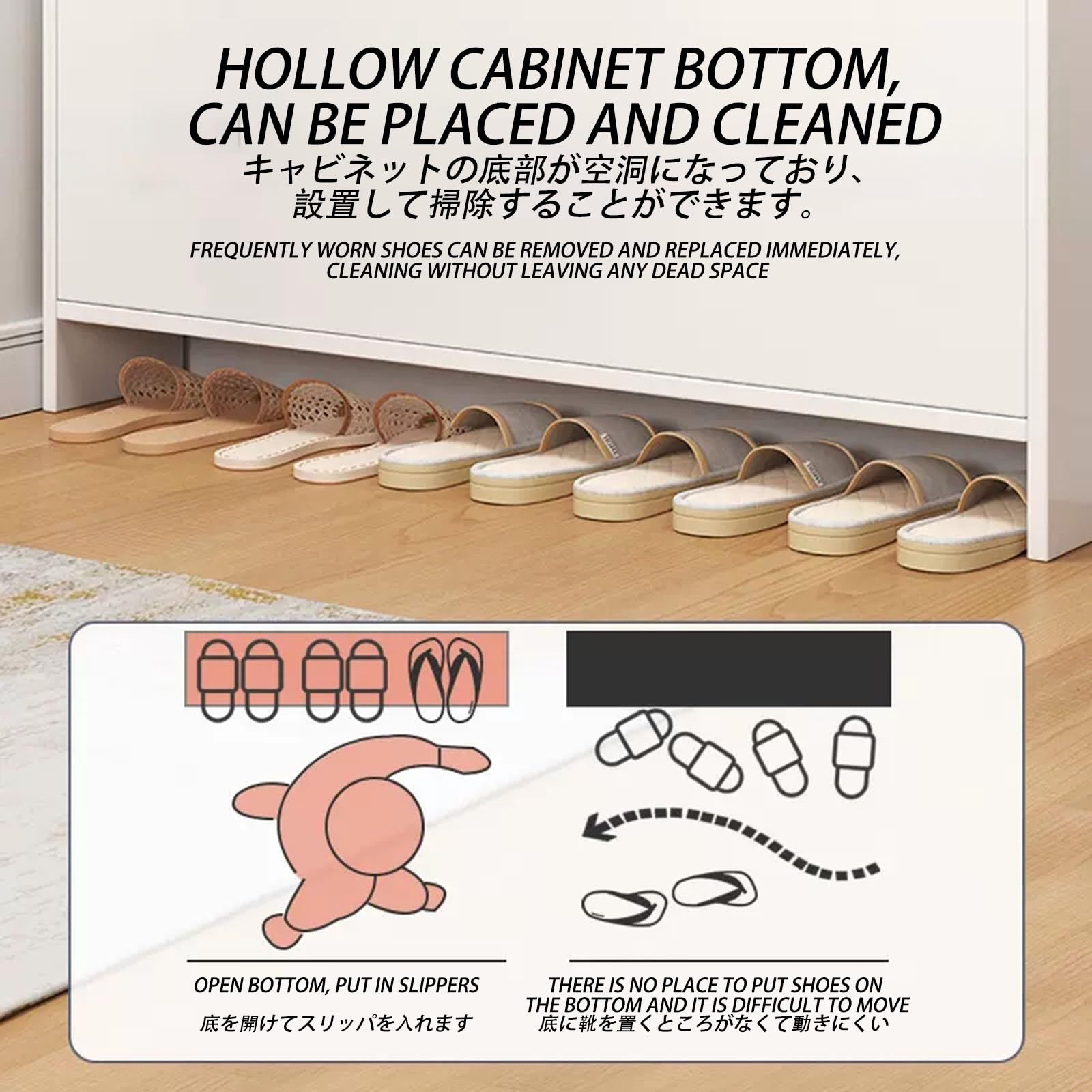 Mobiletto portascarpe Sottile - Organizer portascarpe Nascosto con Ante | Mobiletto portascarpe Indipendente a 3 Ripiani per Ingresso per spazi ristretti