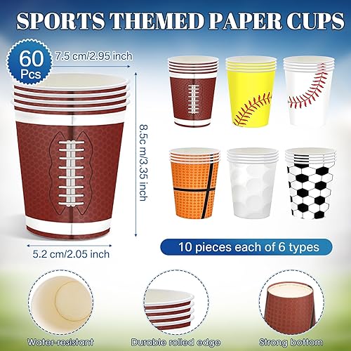 Miniatura 3 de Hushee 180 piezas de decoración de fiesta de cumpleaños temática deportiva, suministros desechables que incluyen 60 platos de papel temáticos