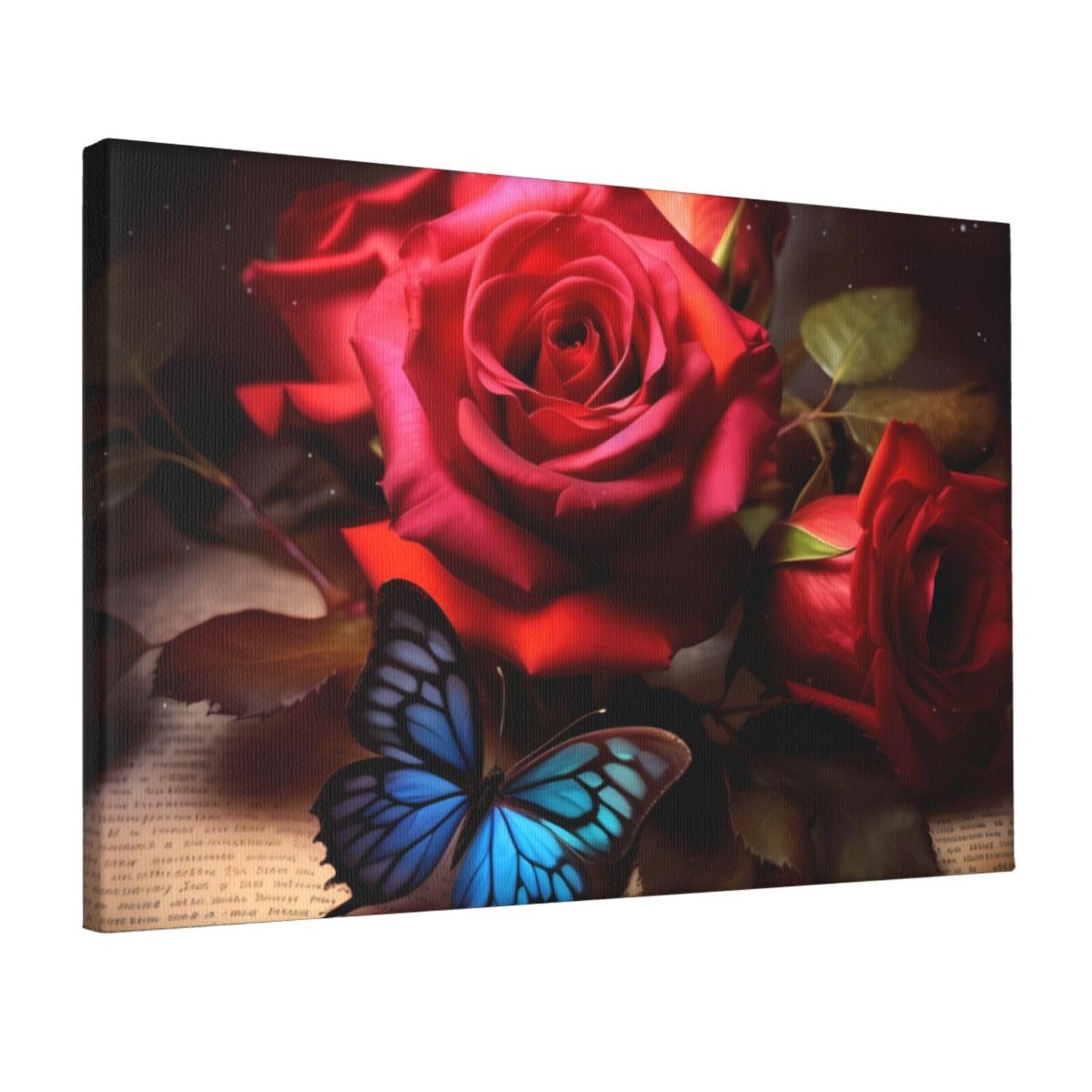 DWVTSLH beautiful flower butterfly roses Poster Paintings Canvas Wall Art Bedroom Prints Home Decor Hanging Picture Modern Home Artworks Aesthetic for Living Room Office Wall Decor 12x18in Unframed