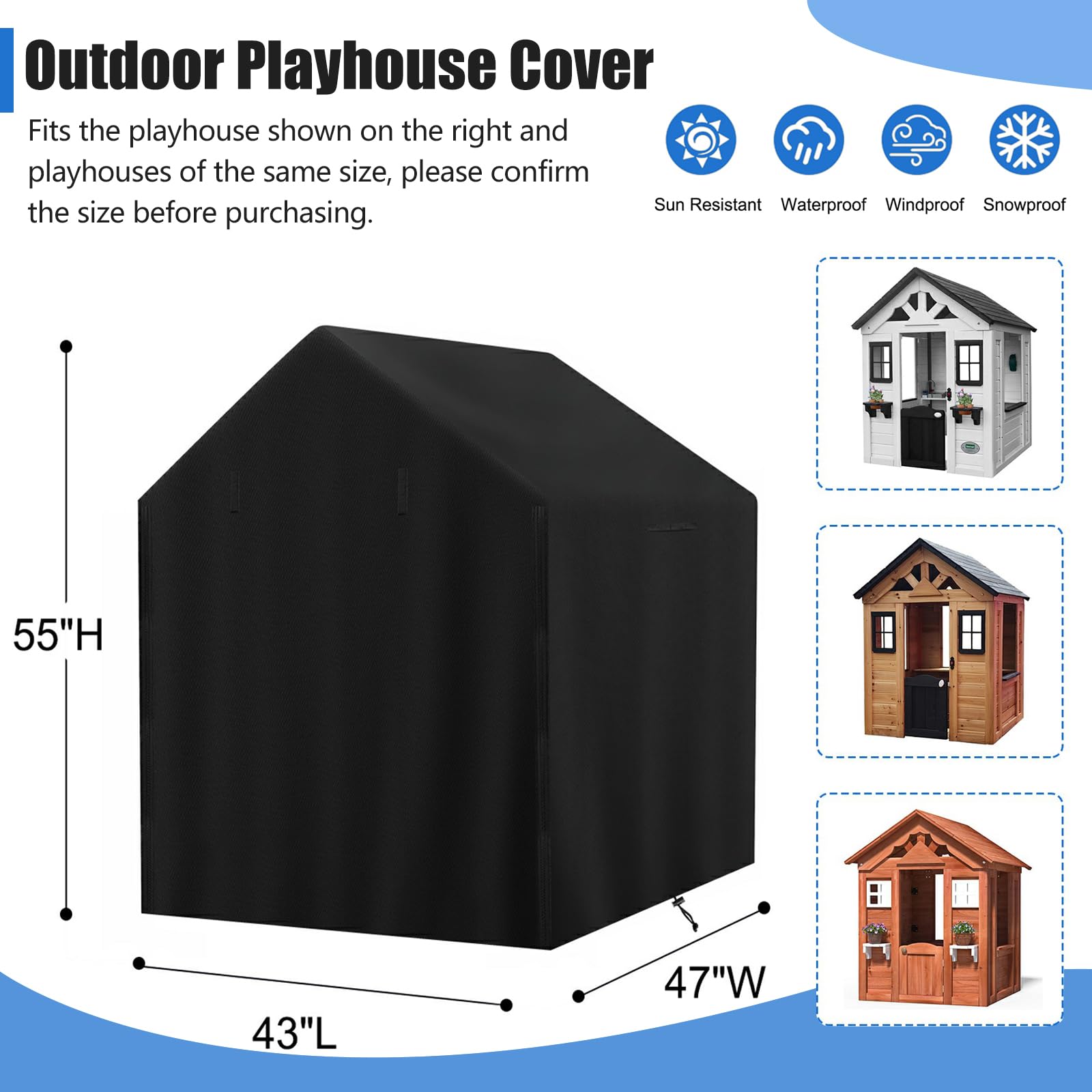 Funda impermeable para casa de juegos al aire libre, para casa de troncos de juguete de jardín, 43 pulgadas de largo x 47 pulgadas de ancho x 55 pulgadas de alto, doble cremallera