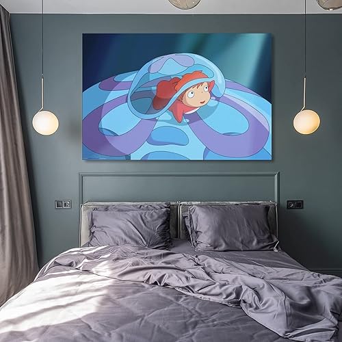 Miniatura 8 de Ponyo on The Cliff - Pósteres estéticos kawaii de películas de anime, decoración de dormitorio infantil (2) pinturas artísticas en lienzo,